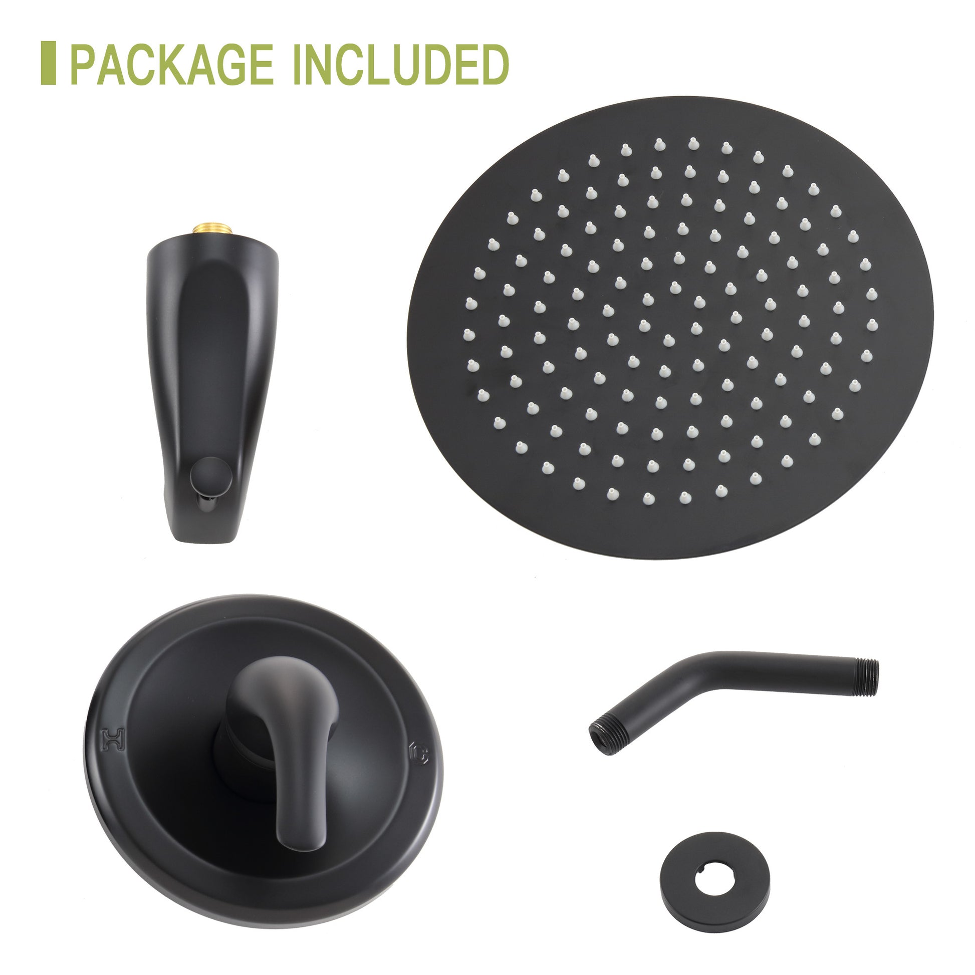 10" Round Rain Shower Head Systems With Waterfall Tub Spout, Matte Black,Wall Mounted Shower Matte Black Stainless Steel