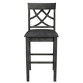 Updated Counter Height 5 Piece Solid Wood Dining Table Set, 59*35.4Inch Table With Curved Wine Rack And 4 Upholstered Chairs, Grey Wood Dining Room Solid Wood Rubberwood Rectangular Dining Table With Chair Wood Wood Grey Solid Back Seats 4 Farmhouse 4
