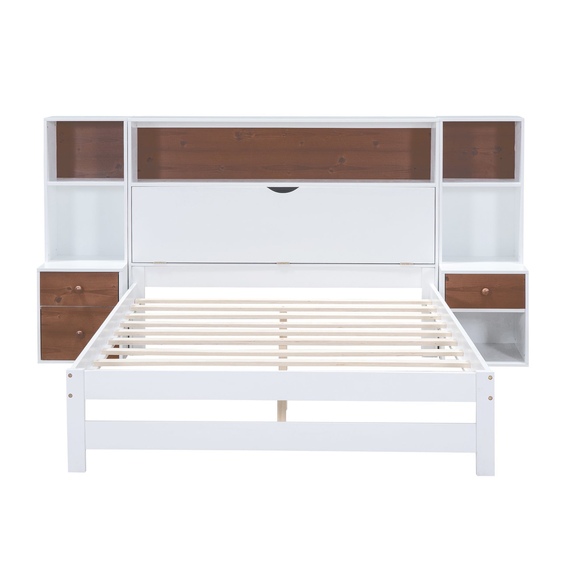 Full Size Platform Bed With Storage Headboard And Drawers, White Full Box Spring Not Required White Wood Bedroom Solid Wood Mdf