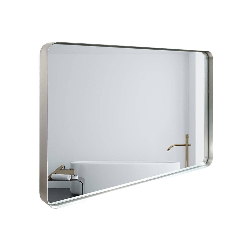 40X30Inch Brushed Silver Rounded Corner Rectangle Bathroom Mirror For Wall Metal Frame Wall Mounted Bathroom Mirror Vanity Bathroom Mirror Horizontal & Vertical Silver Classic,Modern Aluminium Alloy