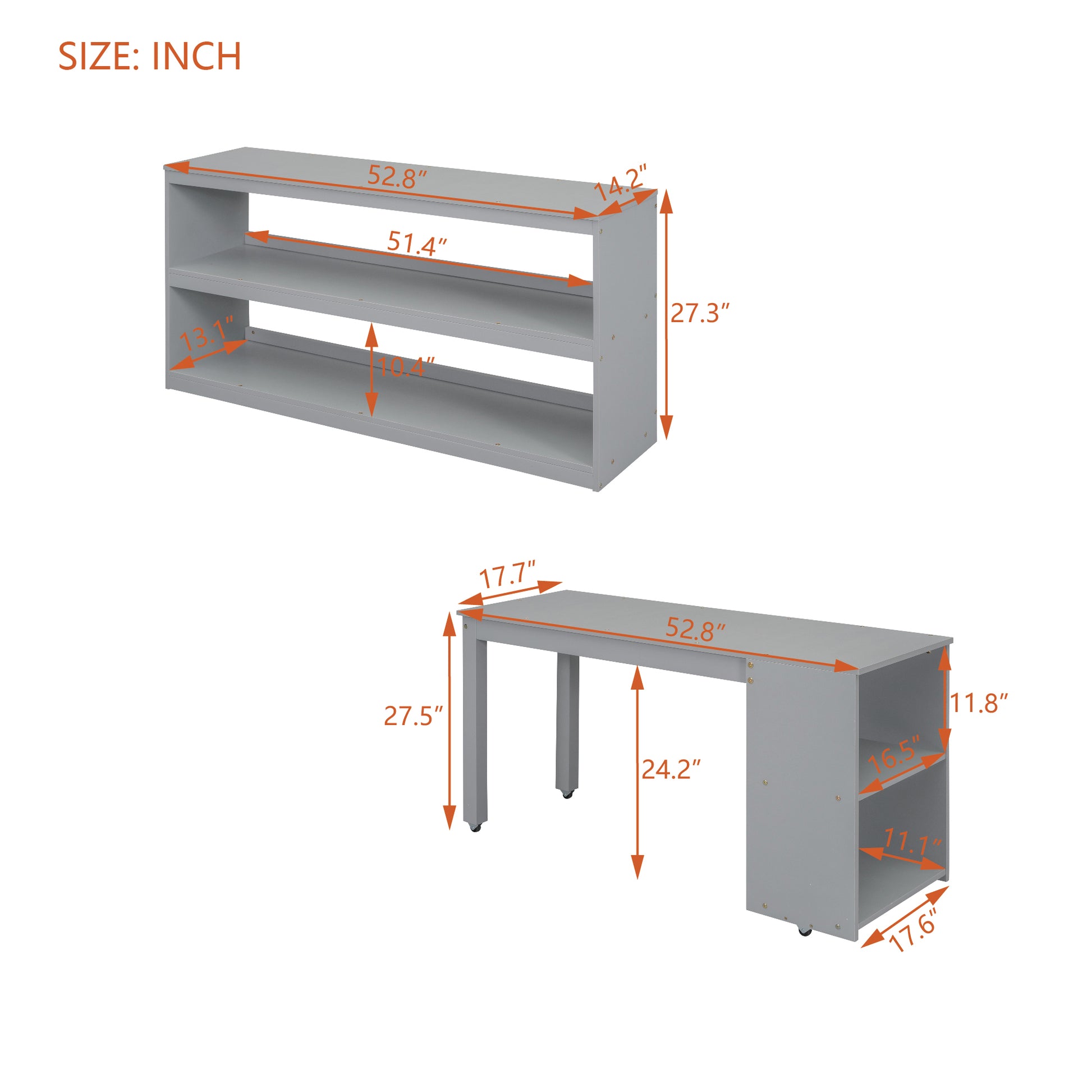 Full Size Loft Bed With Retractable Writing Desk And 3 Drawers, Wooden Loft Bed With Storage Stairs And Shelves, Gray Gray Solid Wood Mdf