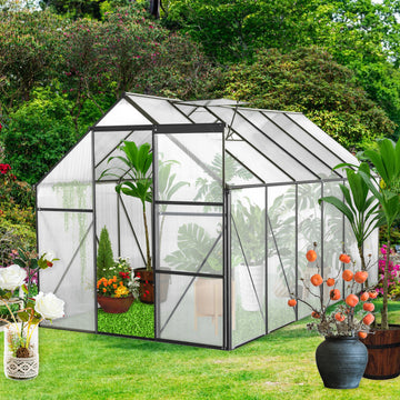 6X12 Ft Polycarbonate Greenhouse Raised Base And Anchor Aluminum Heavy Duty Walk In Greenhouses For Outdoor Backyard In All Season,Black Black Aluminium