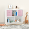 Kids Bookcase With Collapsible Fabric Drawers, Children'S Toy Storage Cabinet For Playroom, Bedroom, Nursery, School, White Pink White Pink Mdf