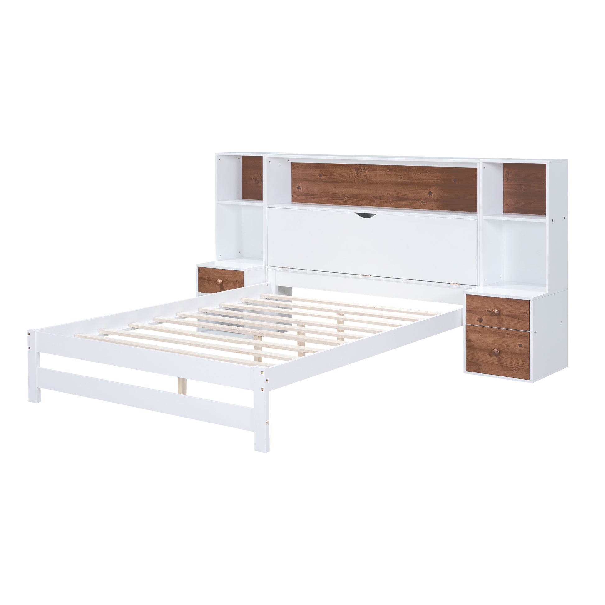 Full Size Platform Bed With Storage Headboard And Drawers, White Full Box Spring Not Required White Wood Bedroom Solid Wood Mdf