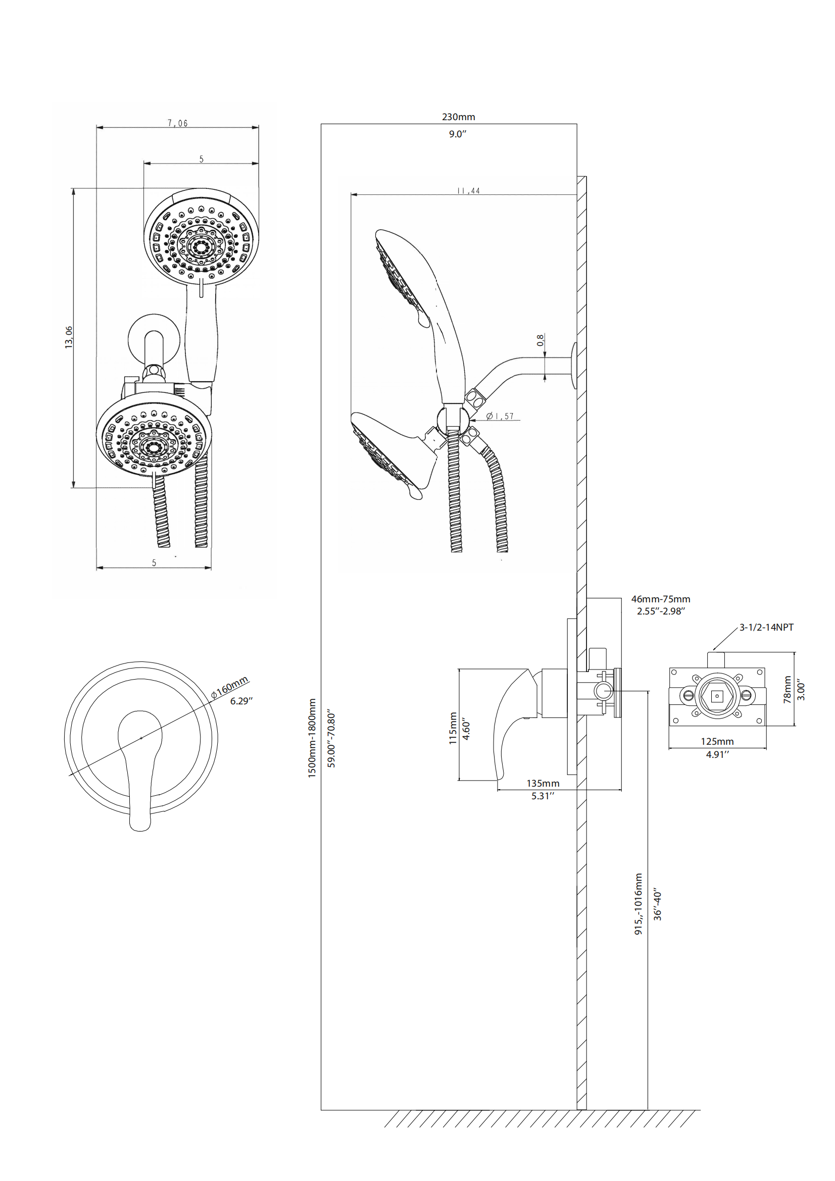 Multi Function Dual Shower Head Shower System With 5" Rain Showerhead, 5 Function Hand Shower, Brushed Nickel Brushed Nickel Stainless Steel