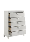 Prism Modern Style 5 Drawer Chest With Mirror Accents & V Shape Handles In White Silver Bedroom Modern Wood