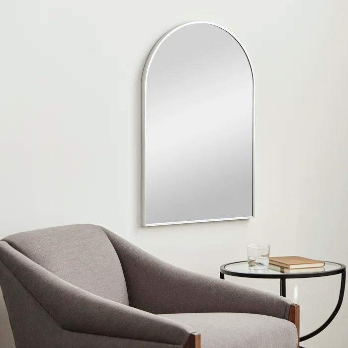 Silver 24X36 Inch Metal Arch Barhroom Mirror Silver Classic Mdf Glass Aluminium Alloy