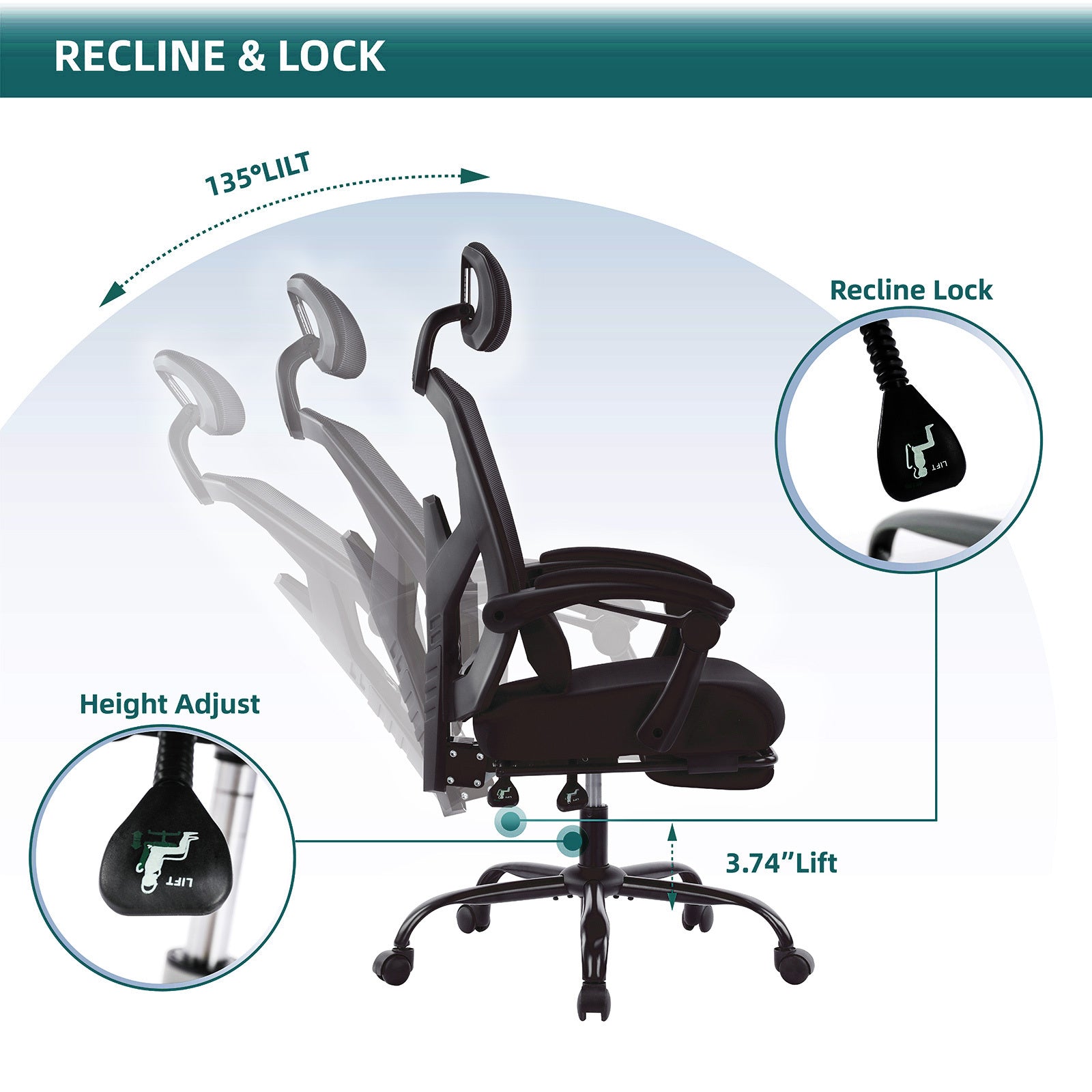 Sweetcrispy Mesh High Back Ergonomic Office Chair Lumbar Support Pillow Computer Desk Chair Black Nylon Mesh