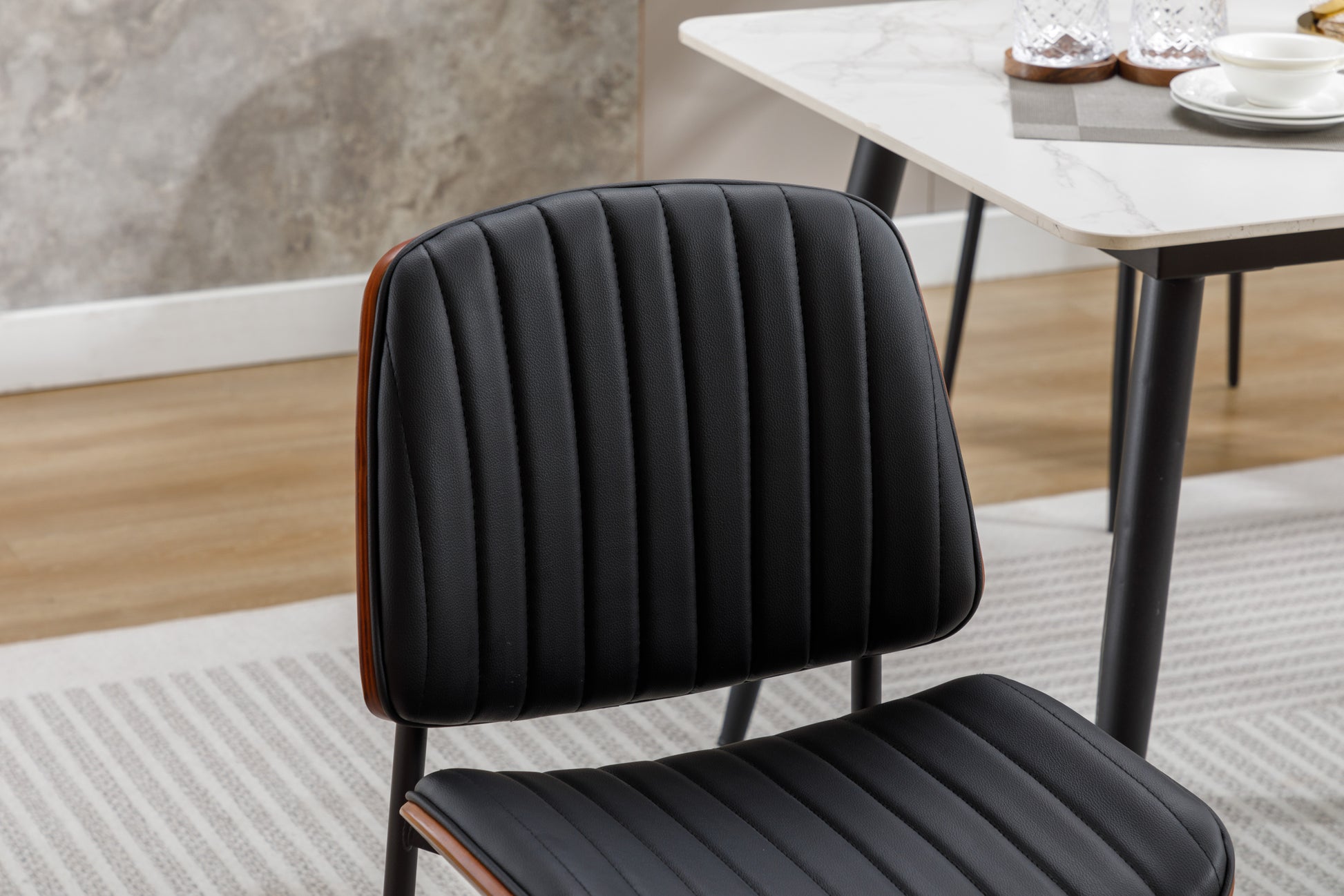 Yijian Dining Chairs Set Of 2 Mid Century Modern Retro Faux Leather Chair With Bentwood Upholstered Seat Metal Legs Adjustable Foot For Kitchen Dining Room Chairs Black Black Metal & Wood