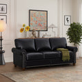 Classic Living Room Nails Sofa Black Faux Leather Black Foam Pu Leather