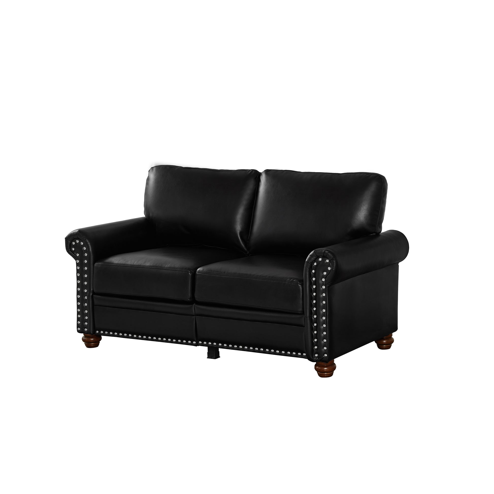 Living Room Sofa Loveseat Black Faux Leather Black Foam Pu Leather