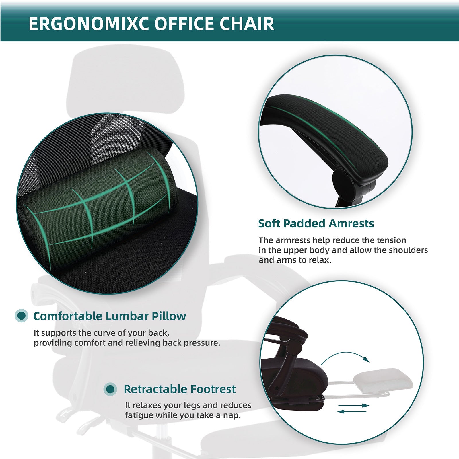 Sweetcrispy Mesh High Back Ergonomic Office Chair Lumbar Support Pillow Computer Desk Chair Black Nylon Mesh