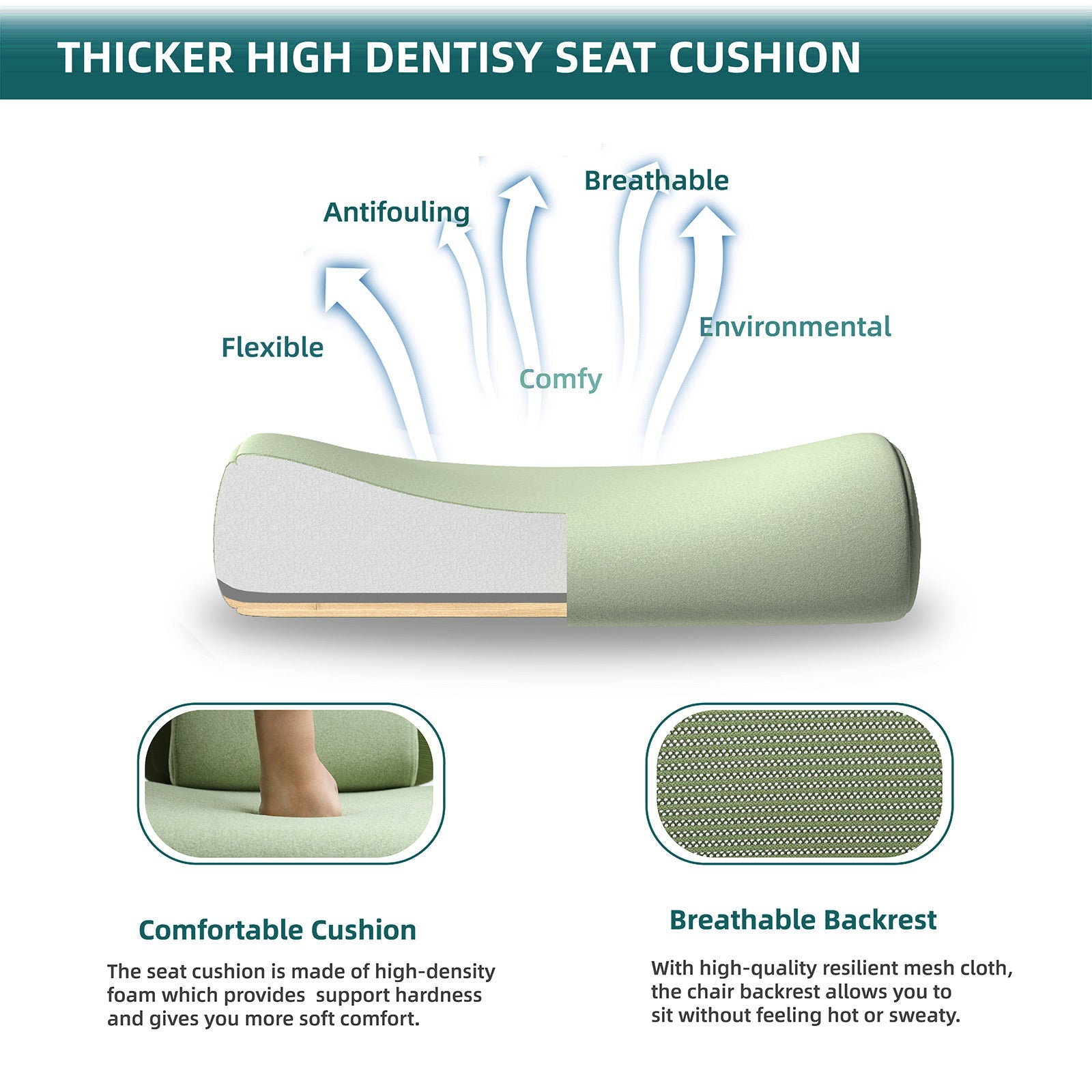 Sweetcrispy Mesh High Back Ergonomic Office Chair Lumbar Support Pillow Computer Desk Chair Green Nylon Mesh