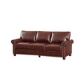 Classic Living Room Nails Sofa Burdy Faux Leather Burgundy Foam Pu Leather 3 Seat