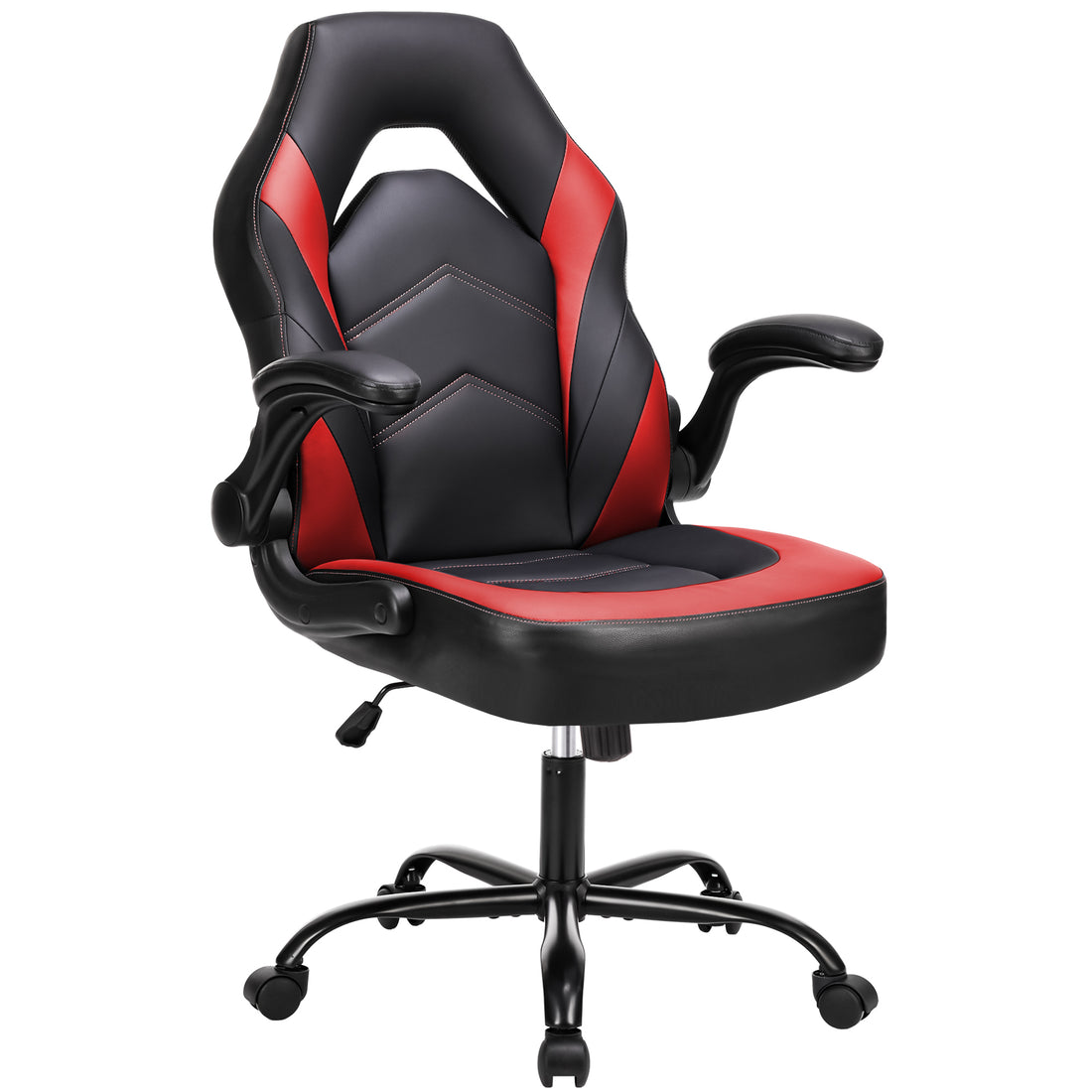 Sweetcrispy Gaming Chair Pu Leather Computer Chair Ergonomic Office Chair With Lumbar Support, Height Adjustable Rolling Desk Chairs With Flip Up Armrests Black Red Pu