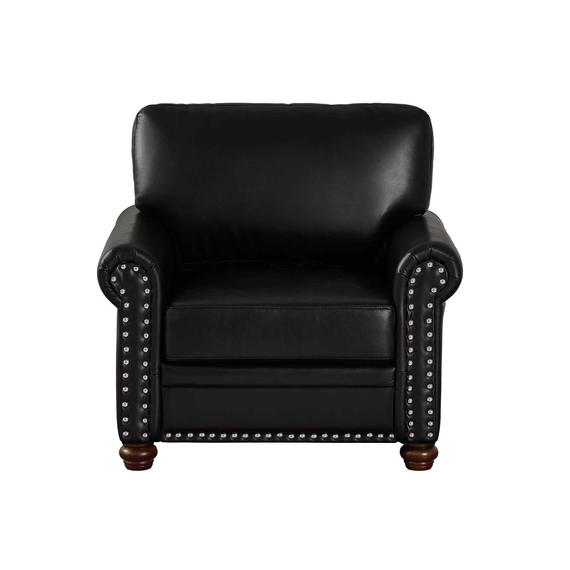 Living Room Sofa Single Seat Chair With Wood Leg Black Faux Leather Black Foam Pu Leather