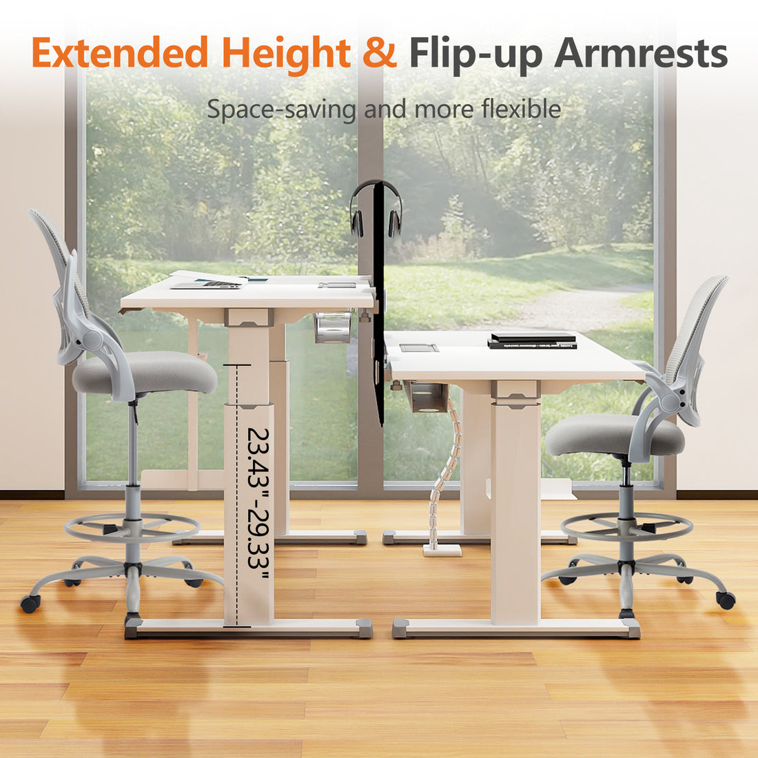 Sweetcrispy Drafting Tall Office Chair Ergonomic High Desk Chair With Flip Up Armrests Gray Nylon Mesh