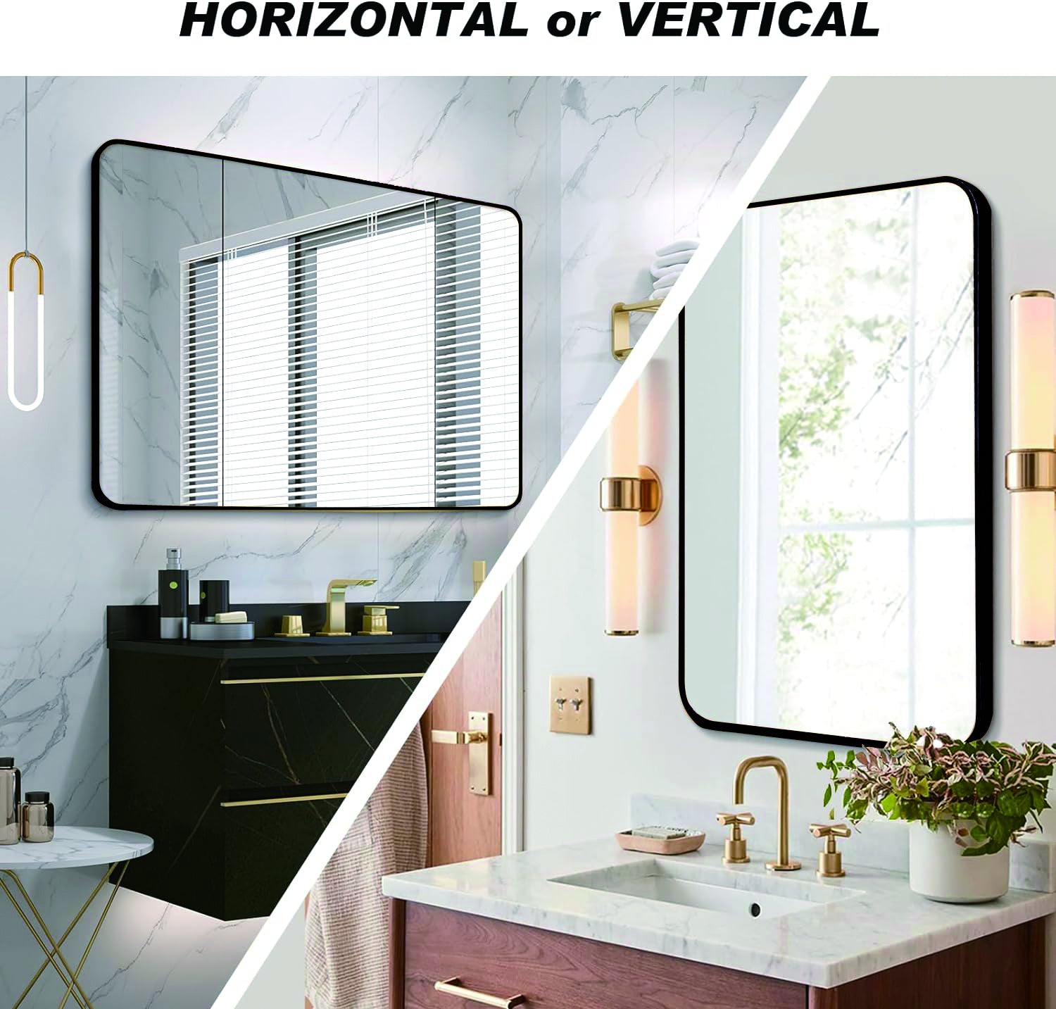 Black 30 "X40" Rectangular Bathroom Wall Mirror Black Classic Mdf Glass Aluminium Alloy