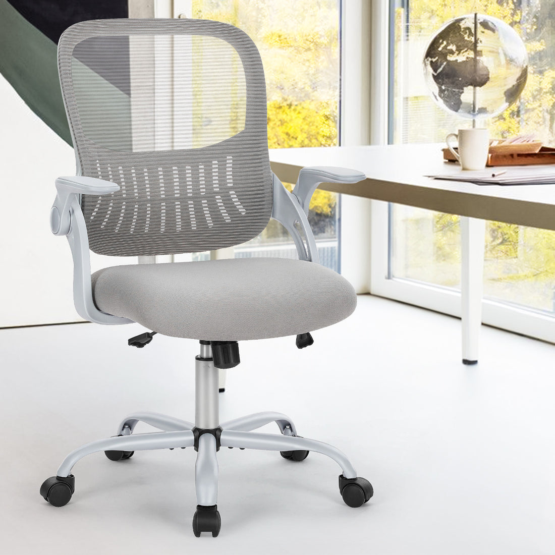 Sweetcrispy Office Mid Back Ergonomic Mesh Computer Desk Larger Seat Executive Height Adjustable Swivel Task Chair With Lumbar Support Gray Nylon Mesh