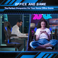 Sweetcrispy Gaming Chair Pu Leather Computer Chair Ergonomic Office Chair With Lumbar Support, Height Adjustable Rolling Desk Chairs With Flip Up Armrests Black Blue Pu