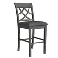 Updated Counter Height 5 Piece Solid Wood Dining Table Set, 59*35.4Inch Table With Curved Wine Rack And 4 Upholstered Chairs, Grey Wood Dining Room Solid Wood Rubberwood Rectangular Dining Table With Chair Wood Wood Grey Solid Back Seats 4 Farmhouse 4