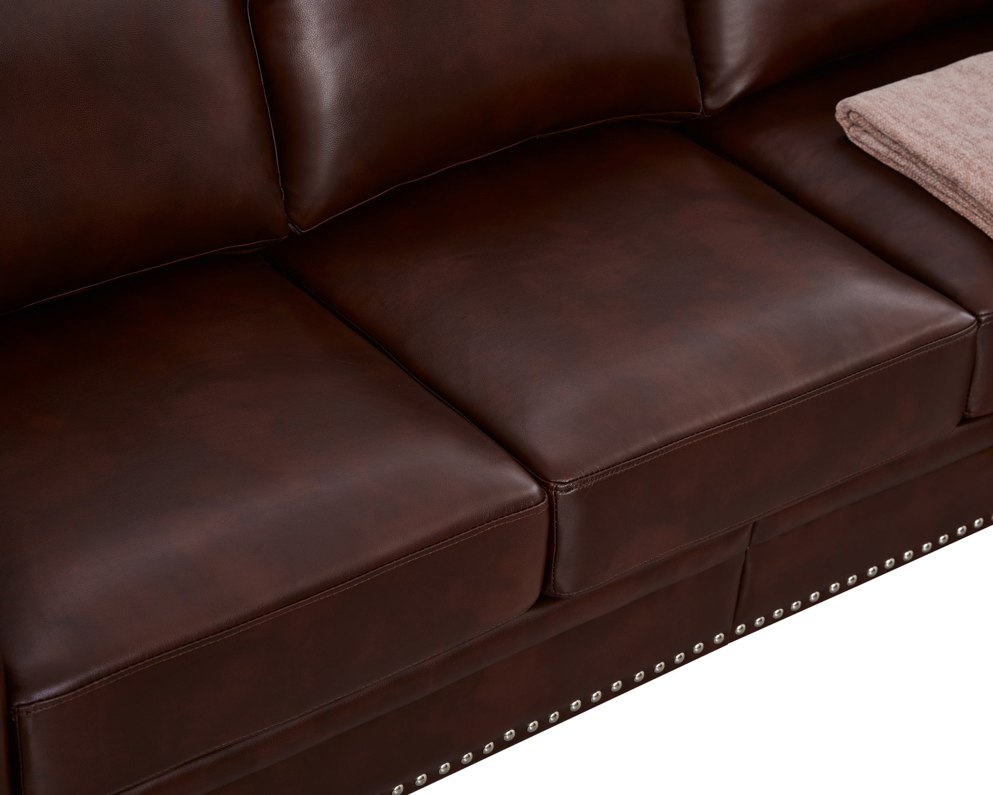 Classic Living Room Nails Sofa Burdy Faux Leather Burgundy Foam Pu Leather 3 Seat