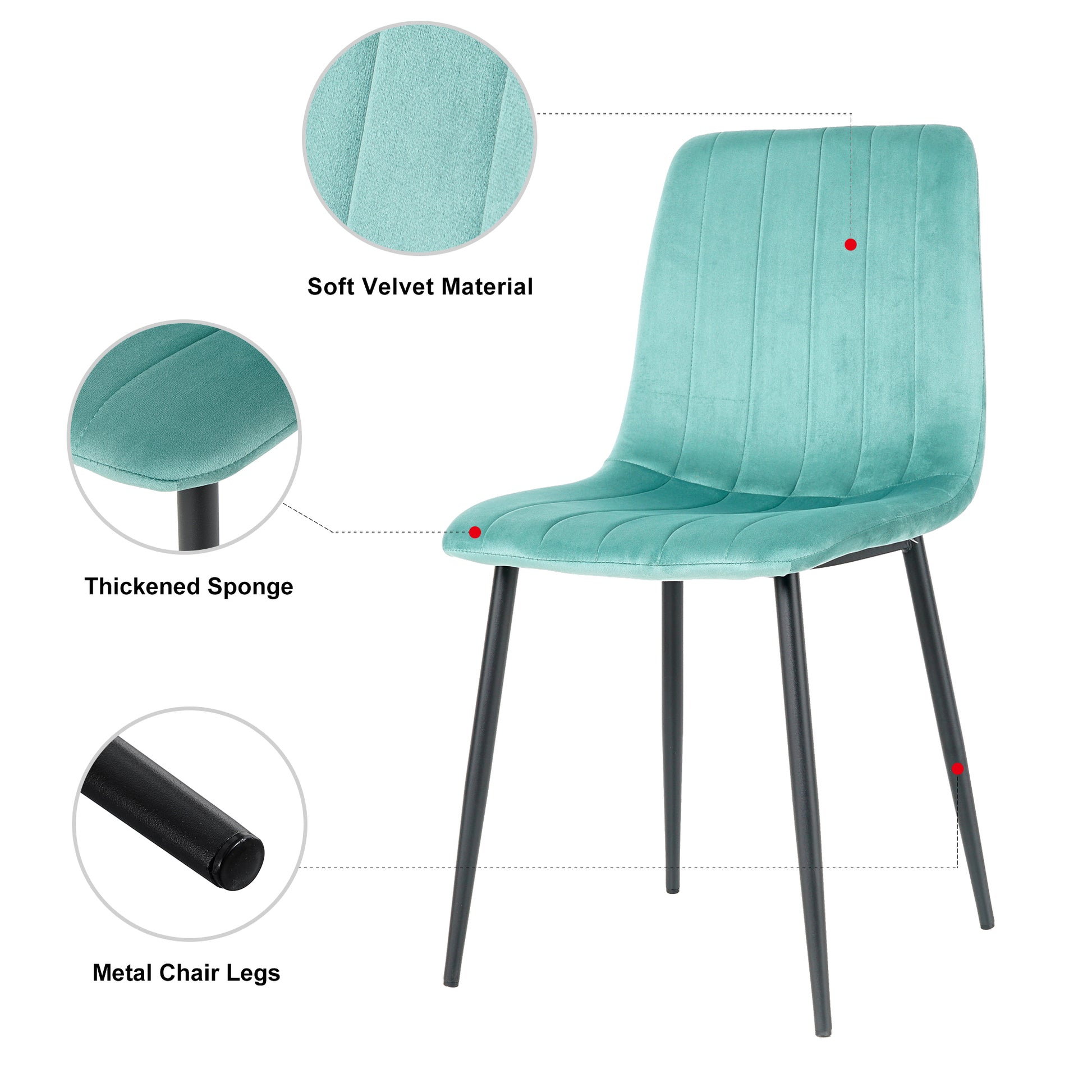 Indoor Velvet Dining Chair, Modern Dining Kitchen Chair With Cushion Seat Back Black Coated Metal Legs Upholstered Side Chair For Home Kitchen Restaurant And Living Room Set Of 4 Teal Metal