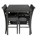 Updated Counter Height 5 Piece Solid Wood Dining Table Set, 59*35.4Inch Table With Curved Wine Rack And 4 Upholstered Chairs, Grey Wood Dining Room Solid Wood Rubberwood Rectangular Dining Table With Chair Wood Wood Grey Solid Back Seats 4 Farmhouse 4