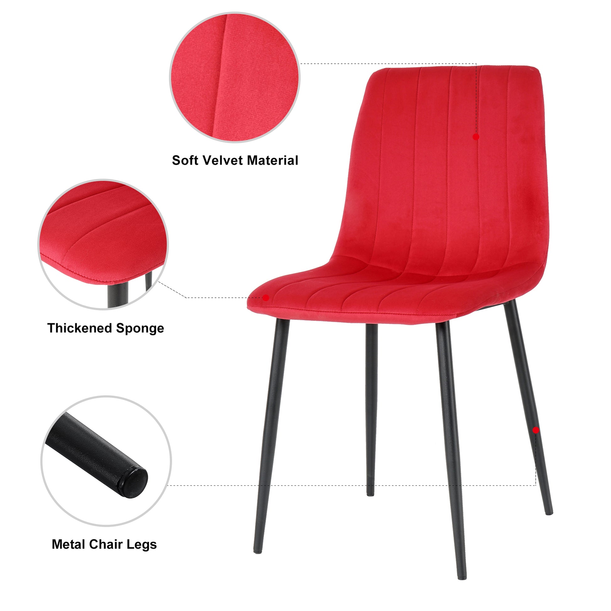 Table And Chair Set, One Table And Four Chairs. Clear Tempered Glass Table Top, 0.3 Feet Thick, Black Wrought Iron Legs. Black Spray Paint Chair Legs. Upholstered Chair Glass Red Metal Rectangular