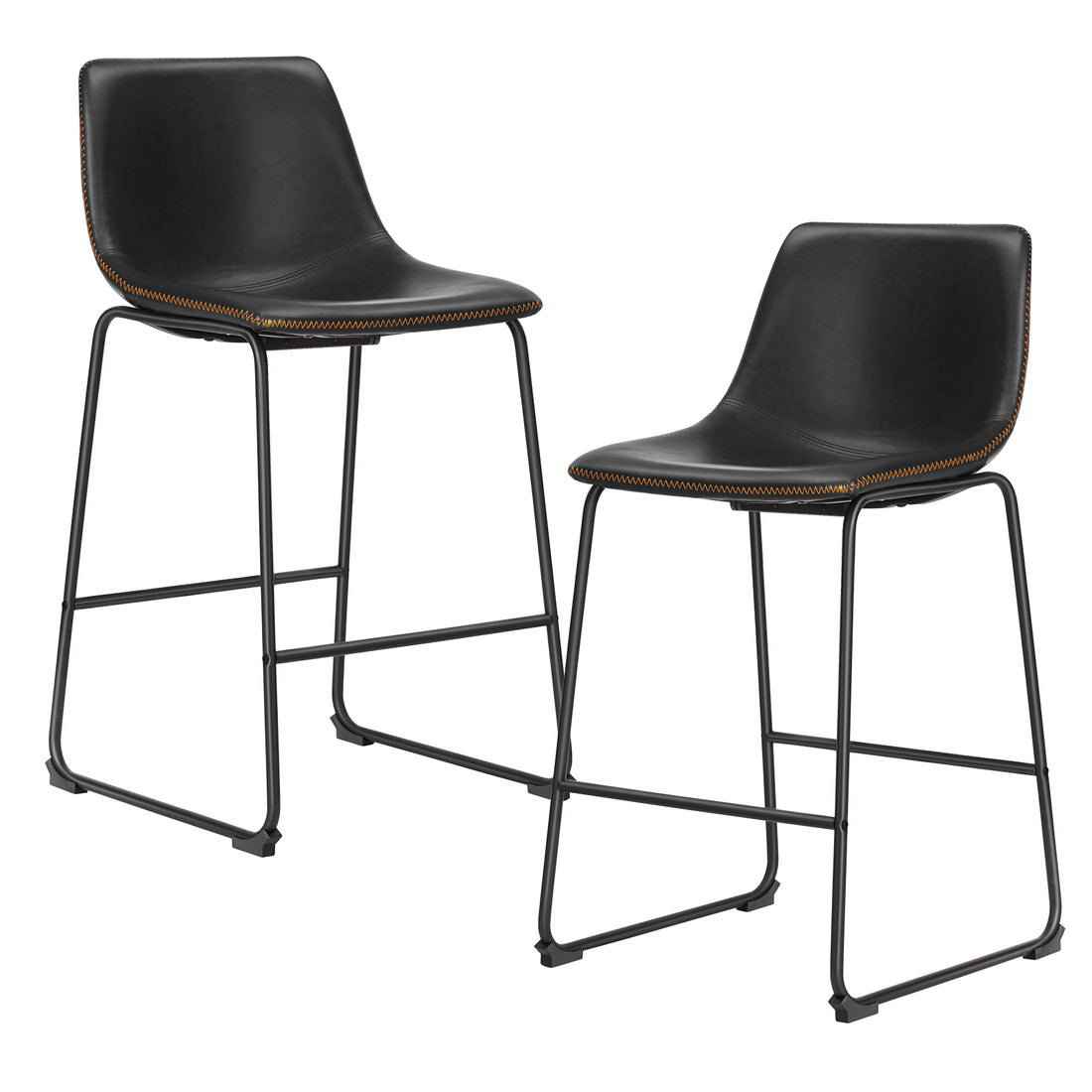 Sweetcrispy 26 Inch Counter Height Bar Stools Set Of 2 Leather Barstool With Back And Metal Leg Modern Bar Stools For Kitchen Island Pub Living Room Black Pu