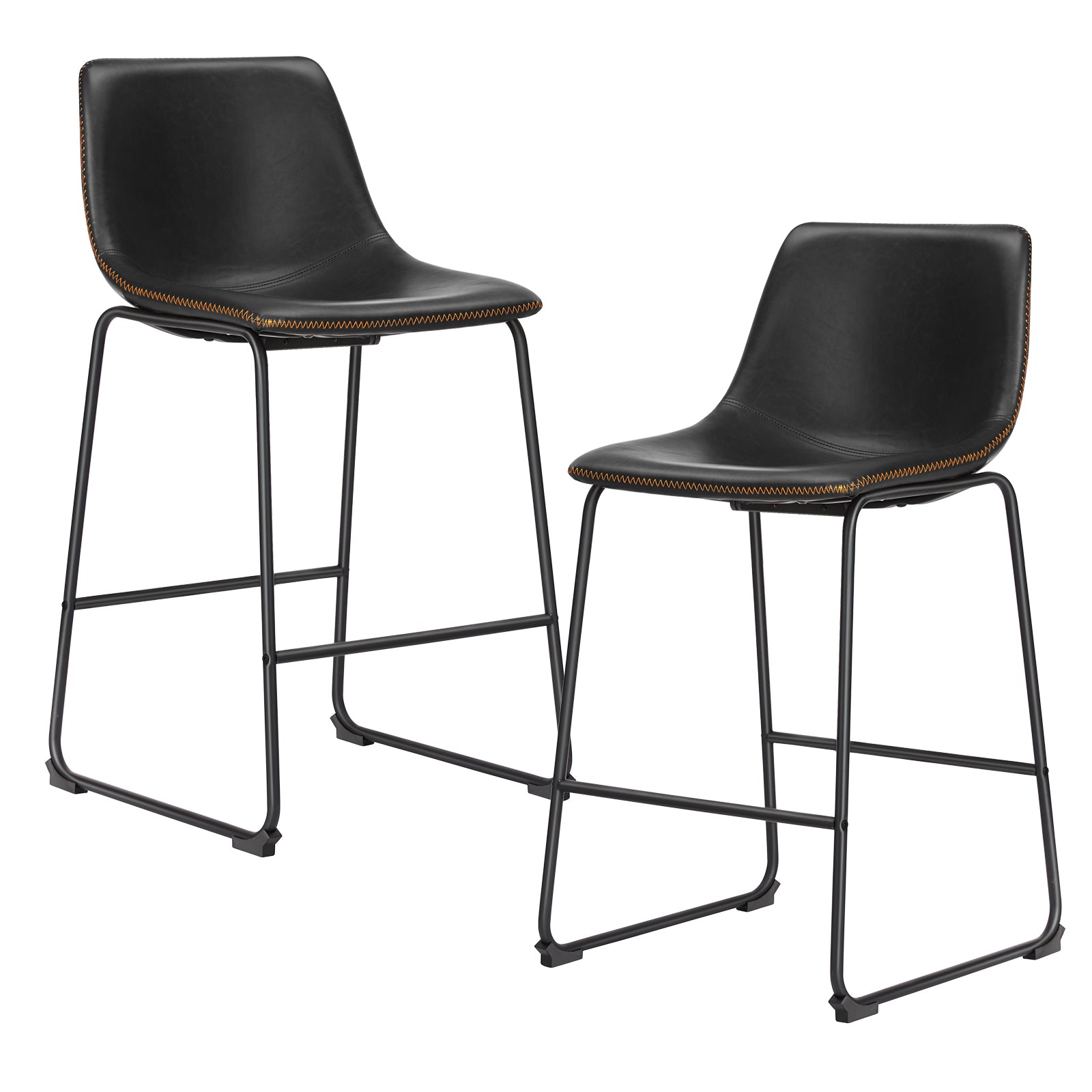 Sweetcrispy 26 Inch Counter Height Bar Stools Set Of 2 Leather Barstool With Back And Metal Leg Modern Bar Stools For Kitchen Island Pub Living Room Black Pu