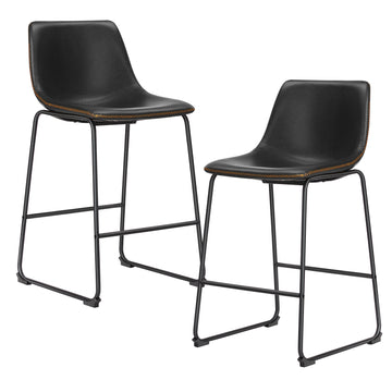 Sweetcrispy 26 Inch Counter Height Bar Stools Set Of 2 Leather Barstool With Back And Metal Leg Modern Bar Stools For Kitchen Island Pub Living Room Black Pu