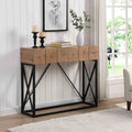 43.31'' Luxury Wood Sofa Table, Industrial Console Table For Entryway, Hallway Tables With Two Drawers For Living Room Natural Mdf Iron
