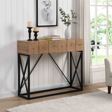 43.31'' Luxury Wood Sofa Table, Industrial Console Table For Entryway, Hallway Tables With Two Drawers For Living Room Natural Mdf Iron