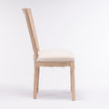 French Style Solid Wood Frame Linen Fabric Square Rattan Back Dining Chair,Set Of 2,Cream Cream Fabric Solid Wood