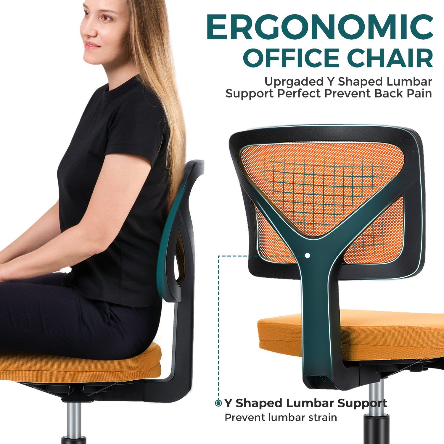 Sweetcrispy Armless Desk Chair Small Home Office Chair With Lumbar Support Orange Nylon Mesh