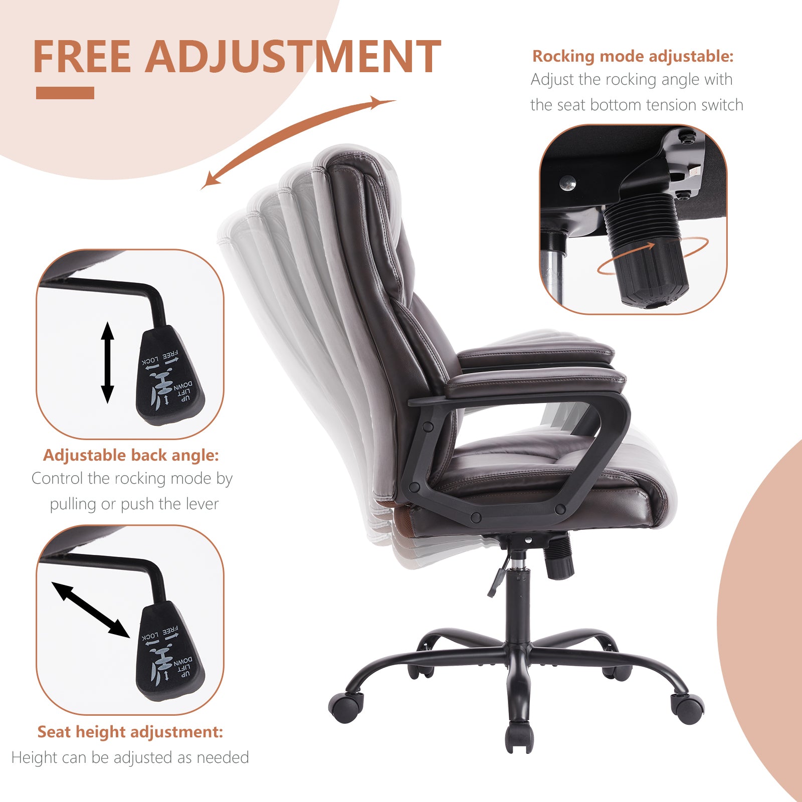 Sweetcrispy Home Office Chair Ergonomic Pu Leather Desk Chair With Armrests Gray Pu Leather
