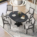 Retro 5 Piece Dining Set Extendable Round Table And 4 Chairs For Kitchen Dining Room Black Oak Black Mdf