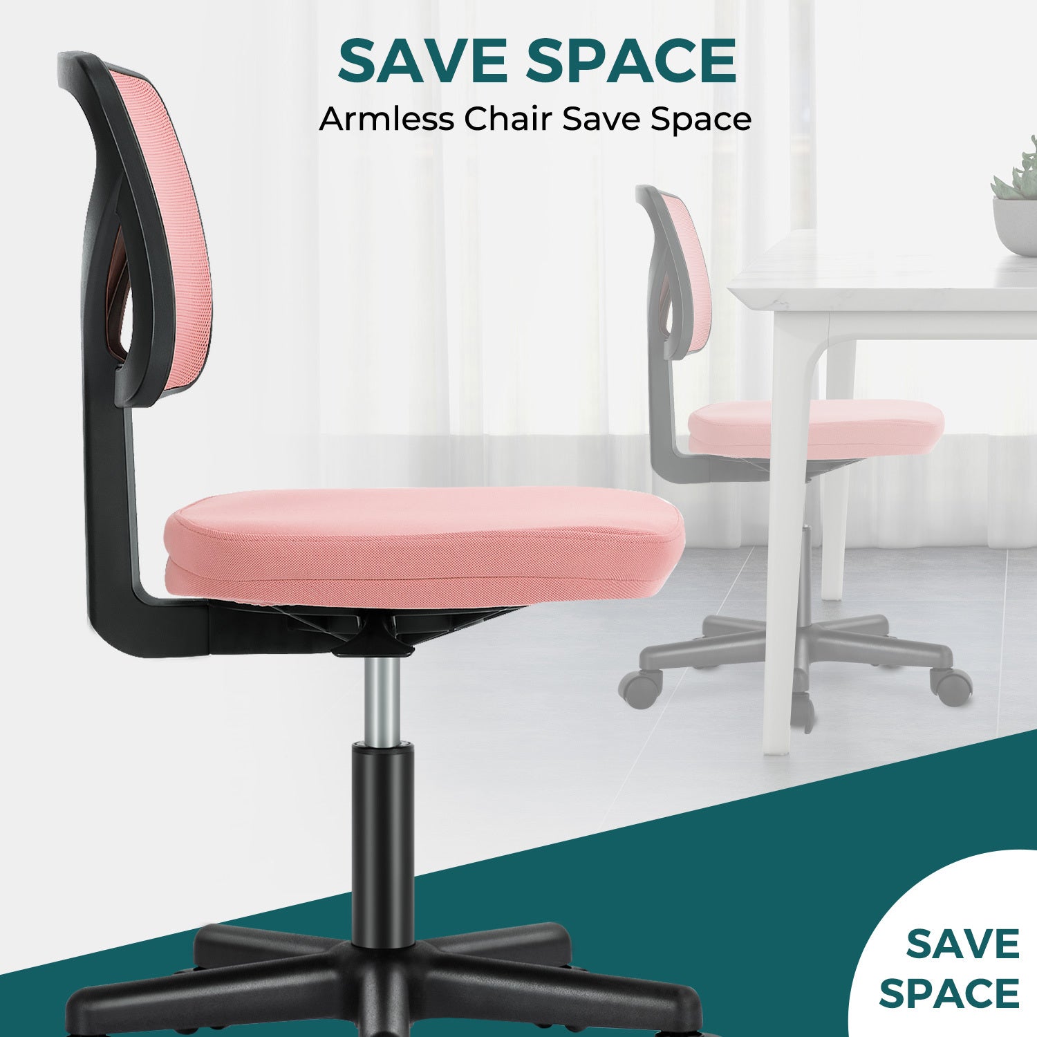 Sweetcrispy Armless Desk Chair Small Home Office Chair With Lumbar Support Pink Nylon Mesh