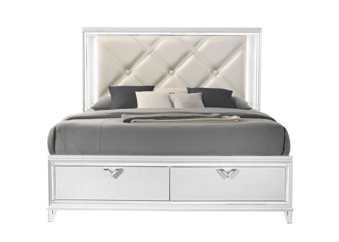 Prism Modern Style King 4Pc Bedroom Set With Led Accents & V Shaped Handles King Box Spring Not Required Silver Wood 4 Piece Set Bedroom Bed Included,Dresser Included,Mirror Included,Nightstand Included Contemporary,Modern Built In Lighting Wood