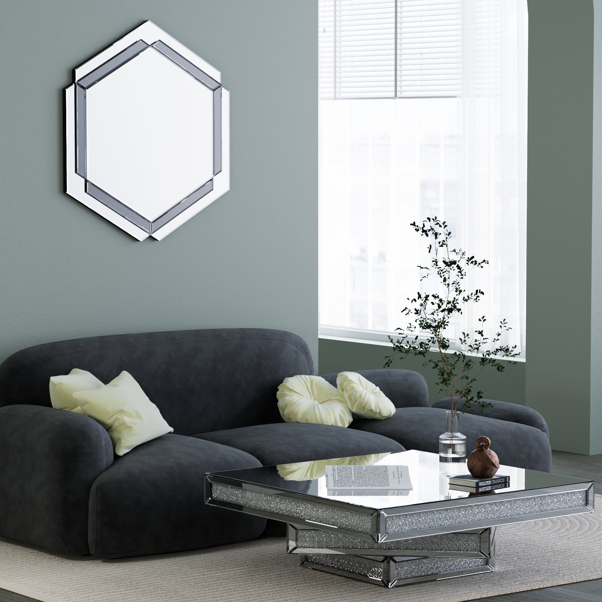 28 X 31.5 Inches Wall Mounted Silver Decorative Round Wall Mirror For Home, Living Room, Bedroom, Entryway Silver Grey Mdf Glass