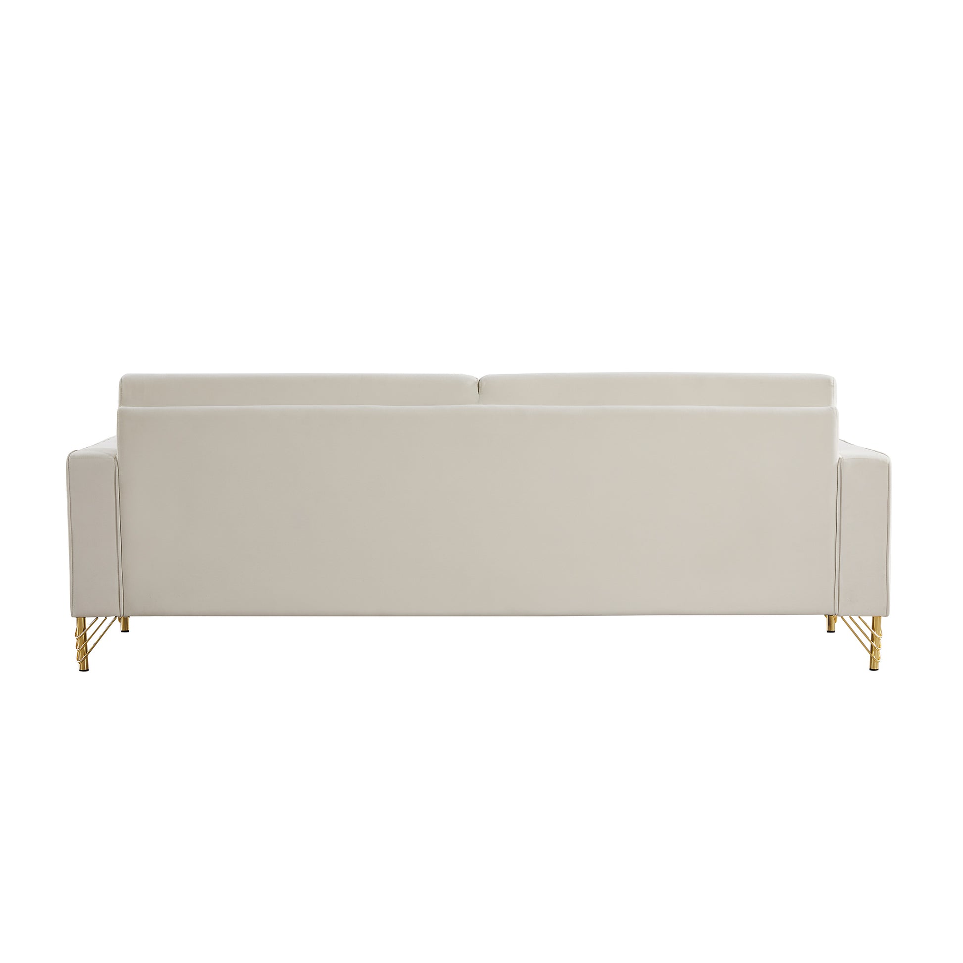 85.44" Modern Velvet Couch With Gold Legs,Upholstered Sofa For Living Room White Cushion Back Modern Eucalyptus Square Arms Velvet