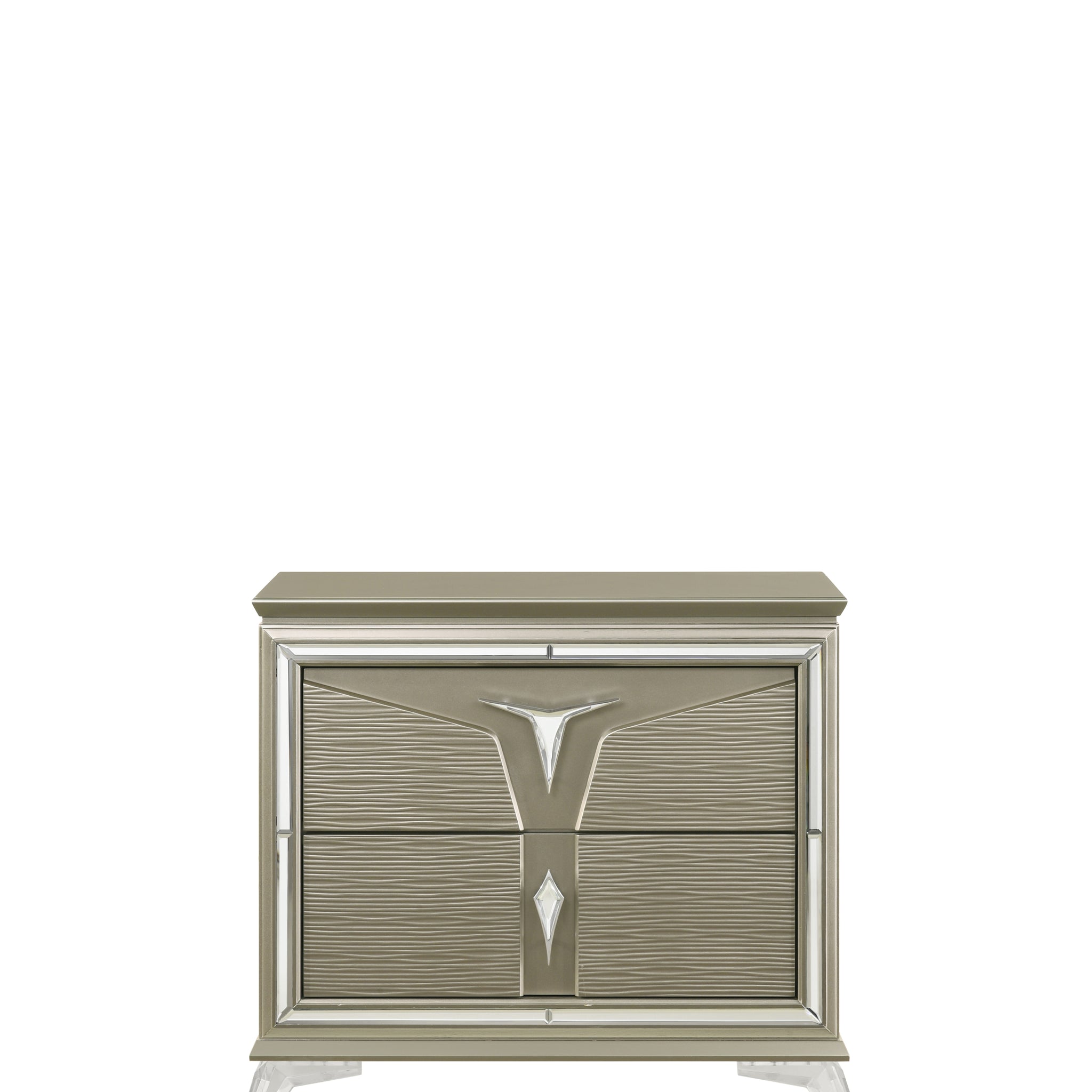 Samantha Modern Style 2 Drawer Nightstand Made With Wood & Mirrored Accents Silver 2 Drawers Bedside Cabinet Bedroom Contemporary,Modern Wood