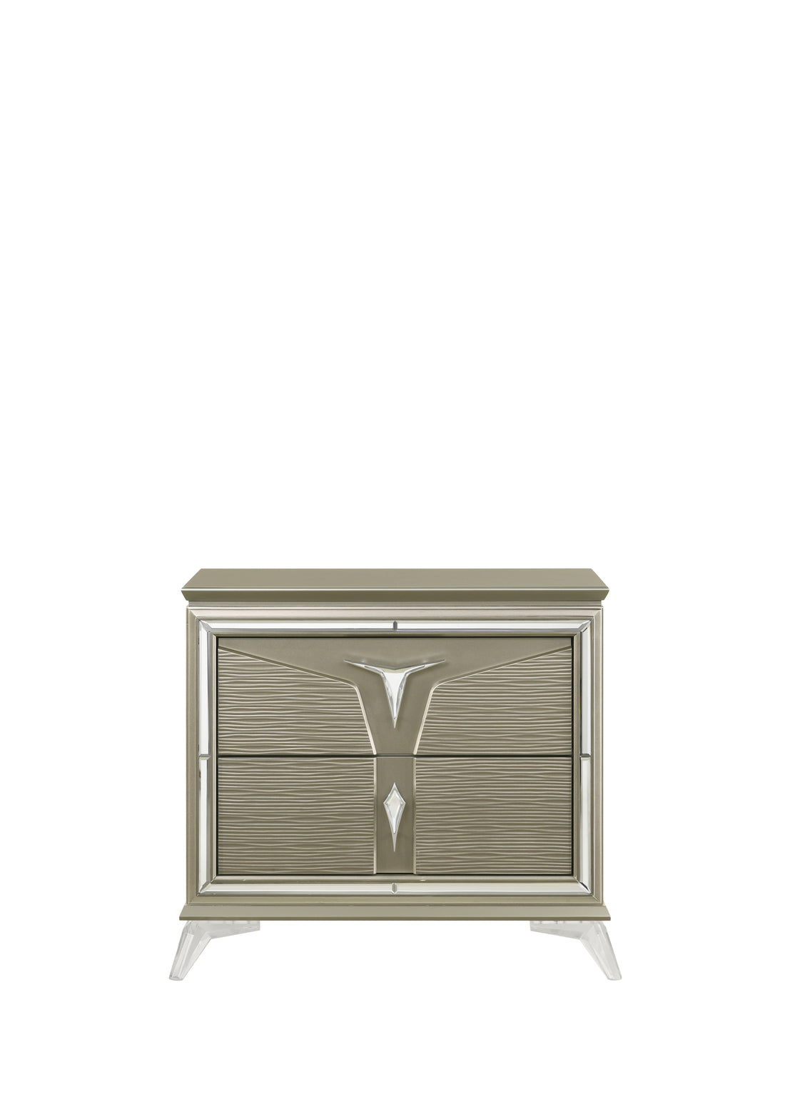 Samantha Modern Style 2 Drawer Nightstand Made With Wood & Mirrored Accents Silver 2 Drawers Bedside Cabinet Bedroom Contemporary,Modern Wood