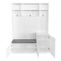 Elegant Design Hall Tree With Comfort And Storage Solutions, Functional Hallway Shoe Cabinet With Bench&Cushion, Modern Coat Rack With Hooks For Entryways, White Cushioned White Primary Living Space Mdf