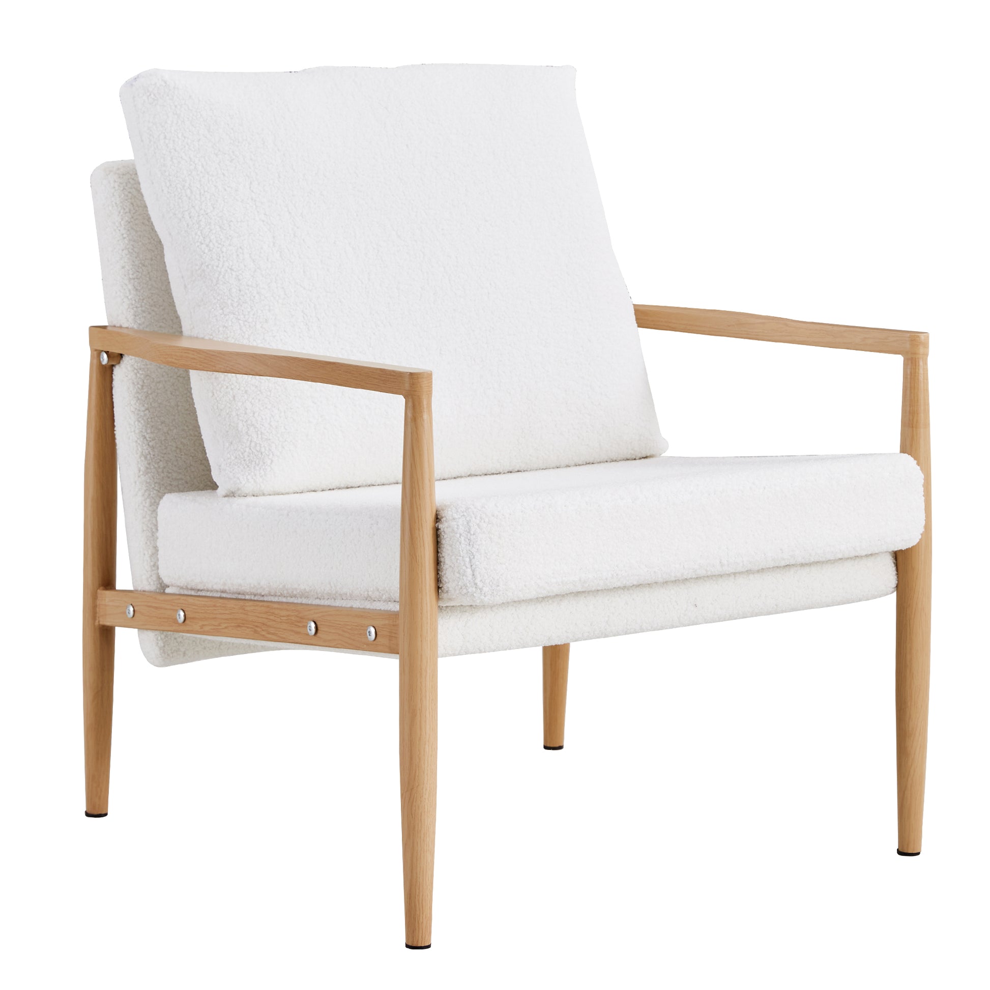 Sofa Chair.Teddy Velvet Accent Arm Chair Mid Century Upholstered Armchair With Imitation Solid Wood Color Metal Frame Extra Thick Padded Backrest And Seat Cushion Sofa Chairs For Living Room Sf 010 White Velvet