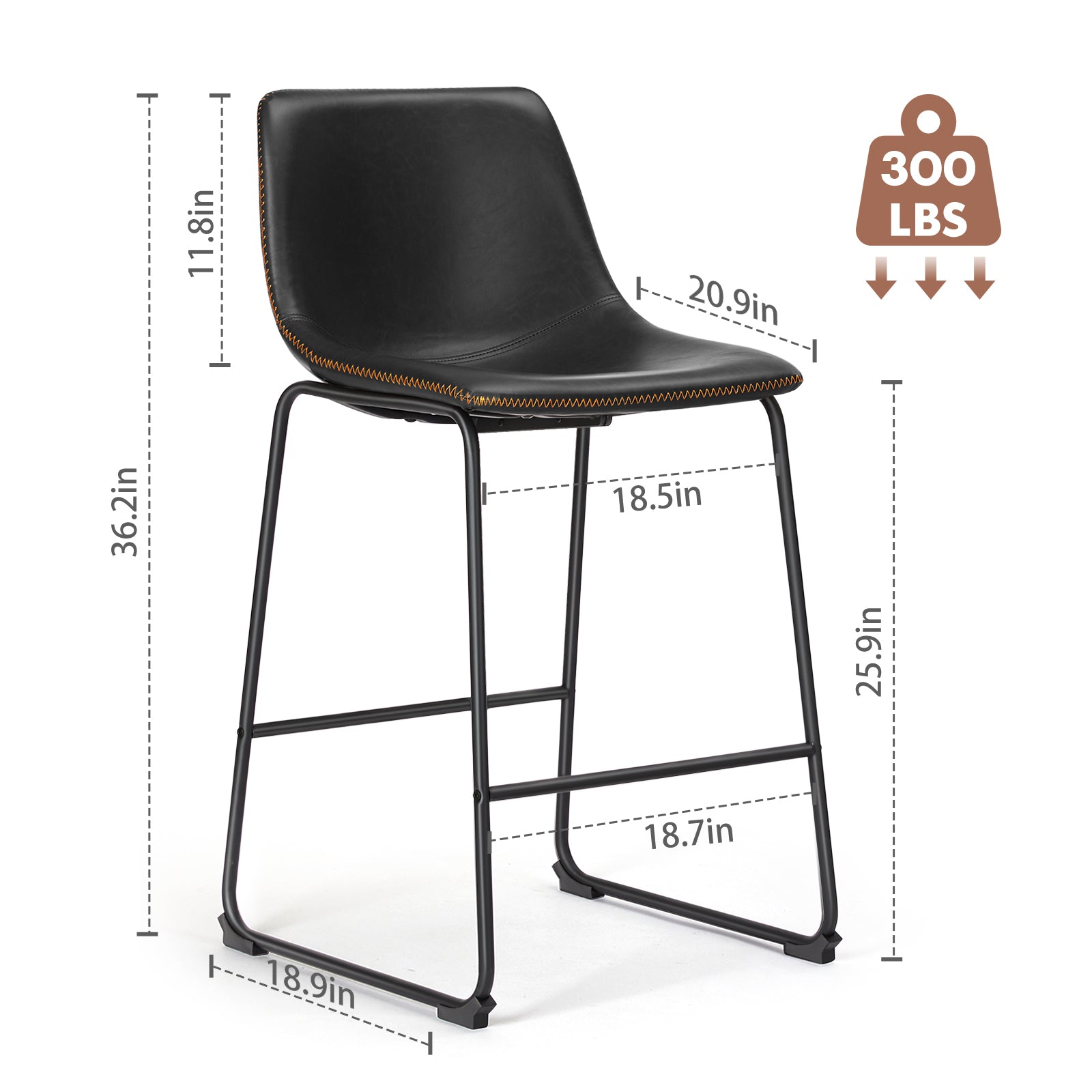 Sweetcrispy 26 Inch Counter Height Bar Stools Set Of 2 Leather Barstool With Back And Metal Leg Modern Bar Stools For Kitchen Island Pub Living Room Black Pu