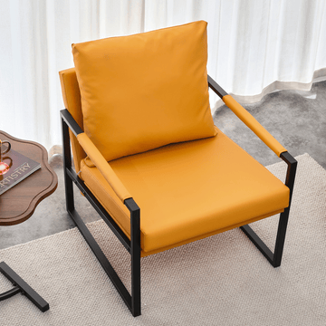 Pu Leather Accent Arm Chair Mid Century Upholstered Armchair With Metal Frame Extra Thick Padded Backrest And Seat Cushion Sofa Chairs For Living Room Orange Pu Leather Metal Frame Foam Sf 008 Orange Pu