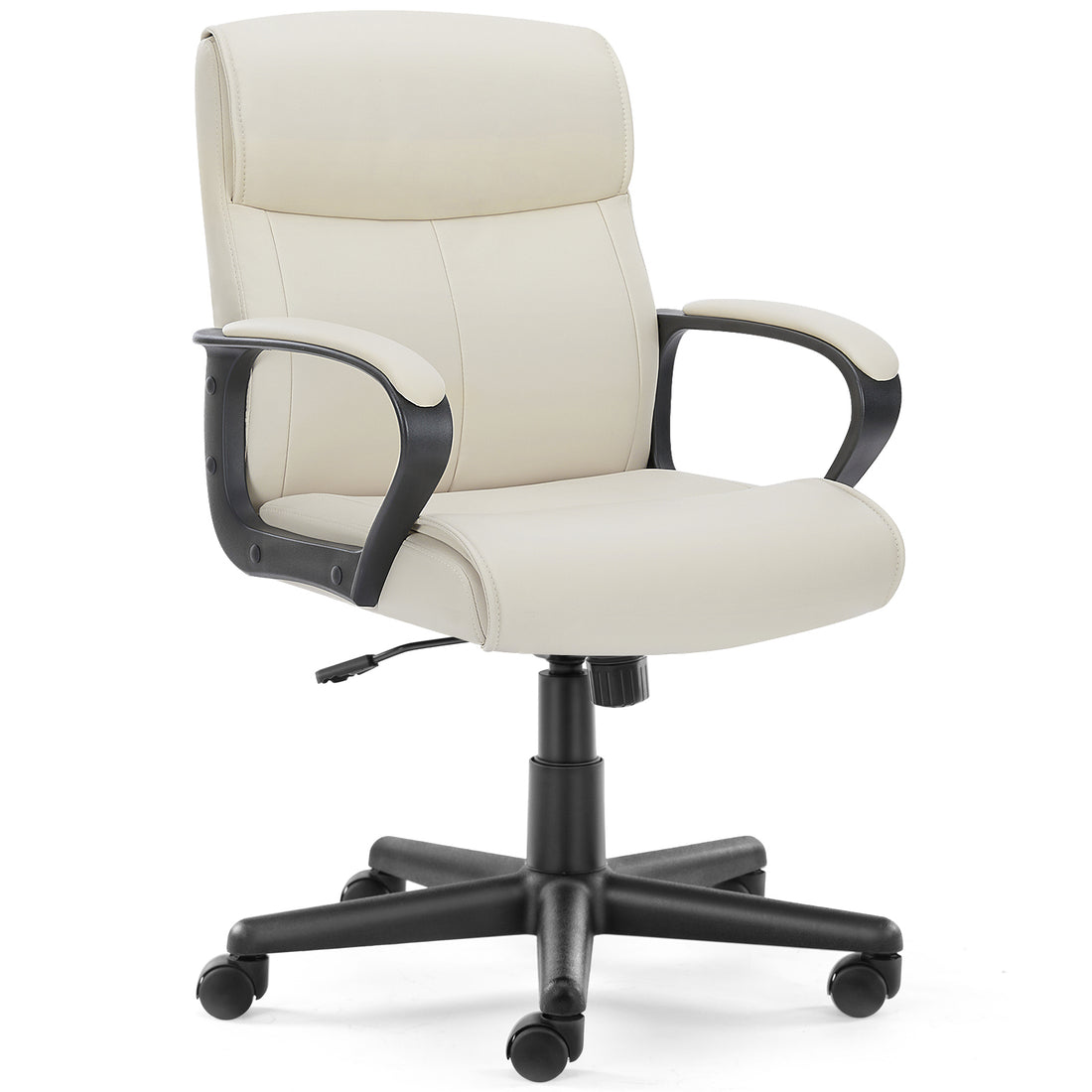 Sweetcrispy Mid Back Office Desk Chair With Padded Armrests Pu Leather Home Office Chair Gray Pu Leather
