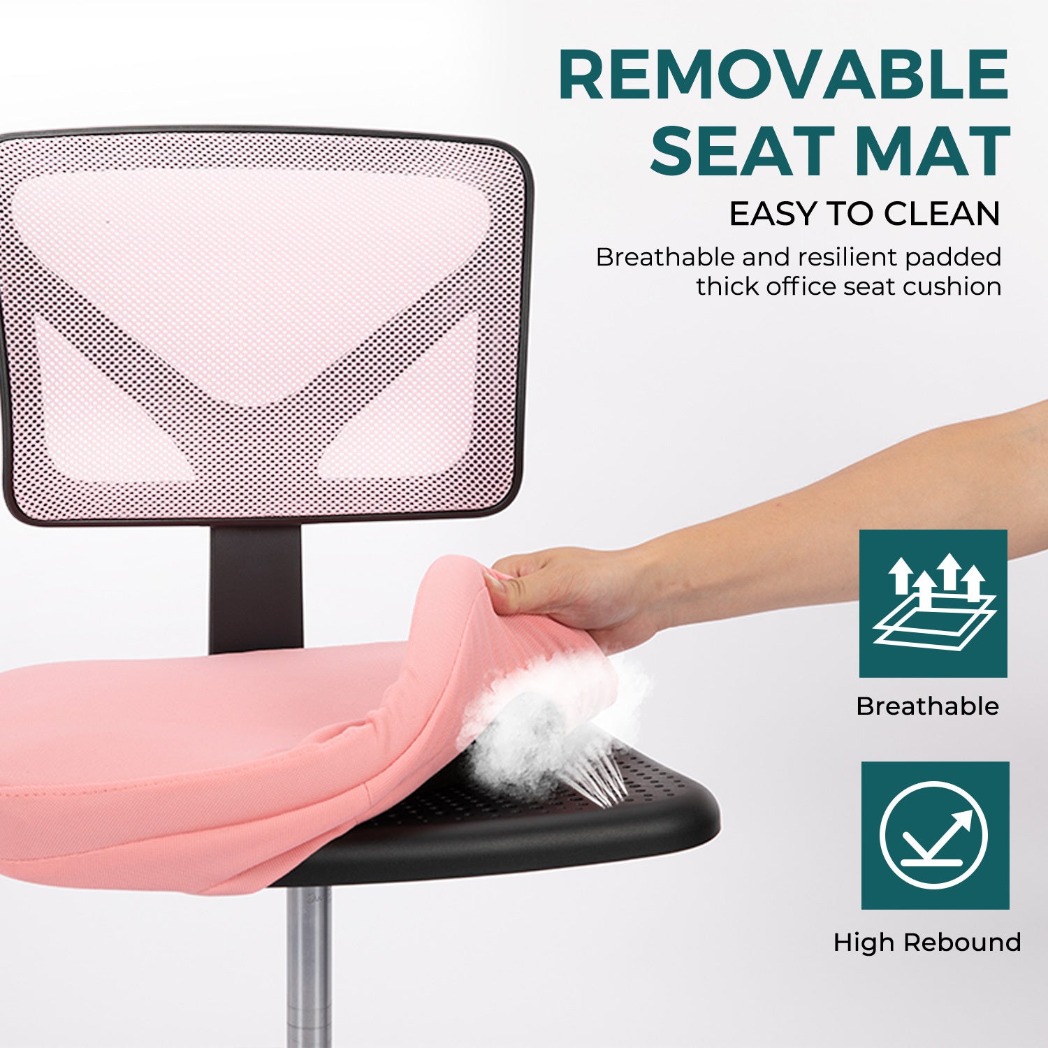 Sweetcrispy Armless Desk Chair Small Home Office Chair With Lumbar Support Pink Nylon Mesh